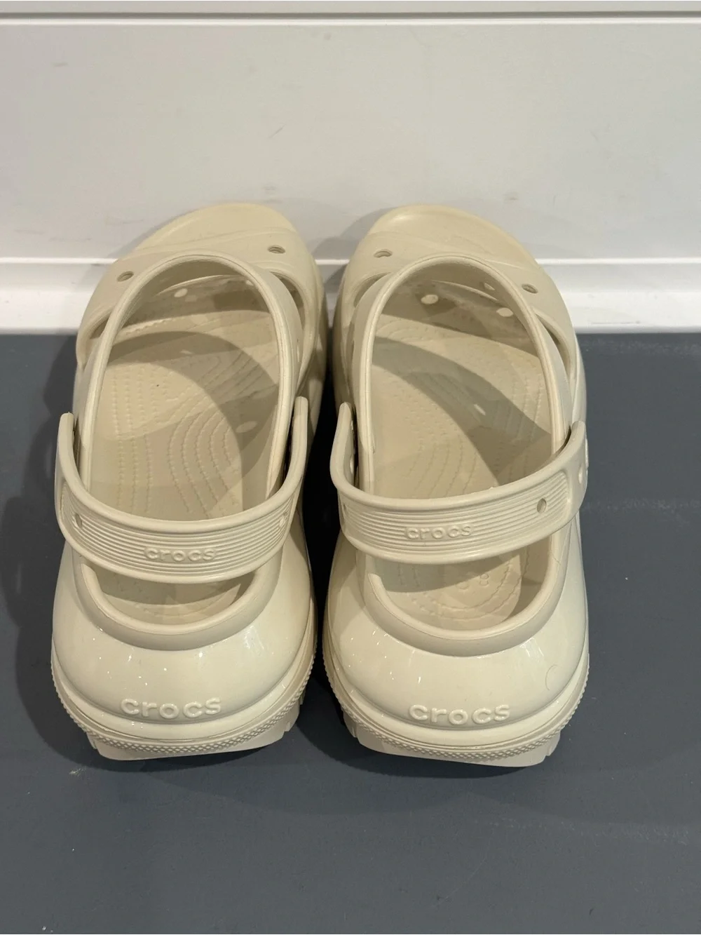 CROCS Cream Platform Sandals with Adjustable Straps